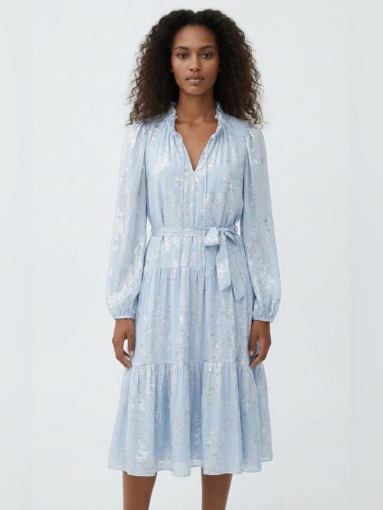 Kobi Halperin Dresses & Skirts - Kobi Halperin Kathryn Metallic Jacquard Midi Dress Blue XXL New